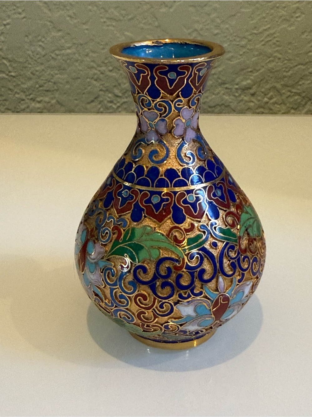 Blue and Gold Cloisonné Floral Accent Vase - Chinese enamel